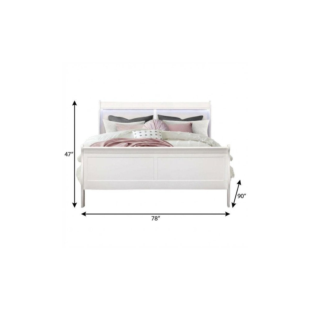 White Carved Geometric Wood Lighted King Bed Frame HomeRoots