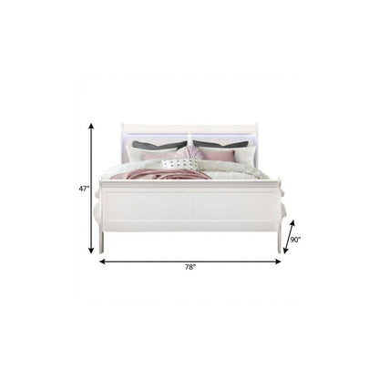 White Carved Geometric Wood Lighted King Bed Frame HomeRoots