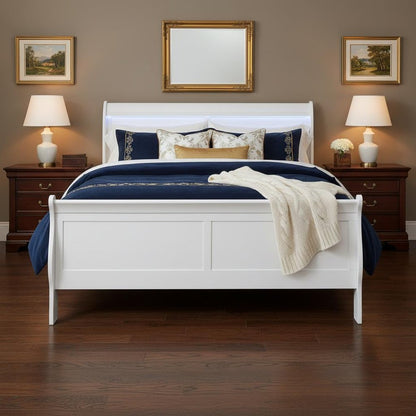 White Carved Geometric Wood Lighted King Bed Frame HomeRoots
