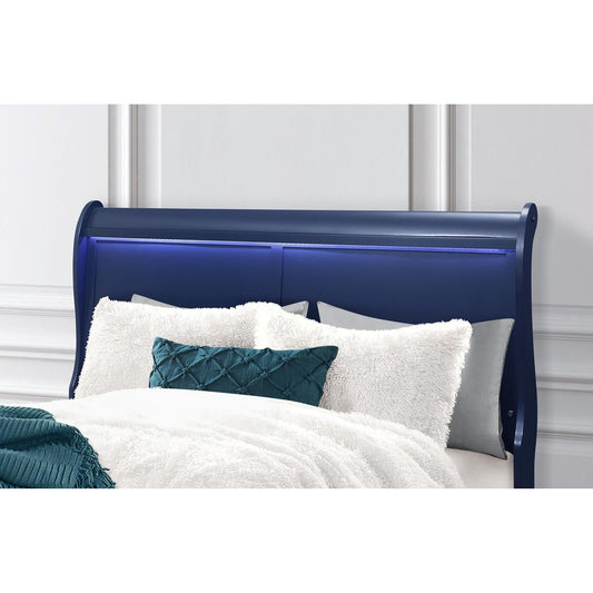 Blue Upholstered King Bed Frame With No HomeRoots