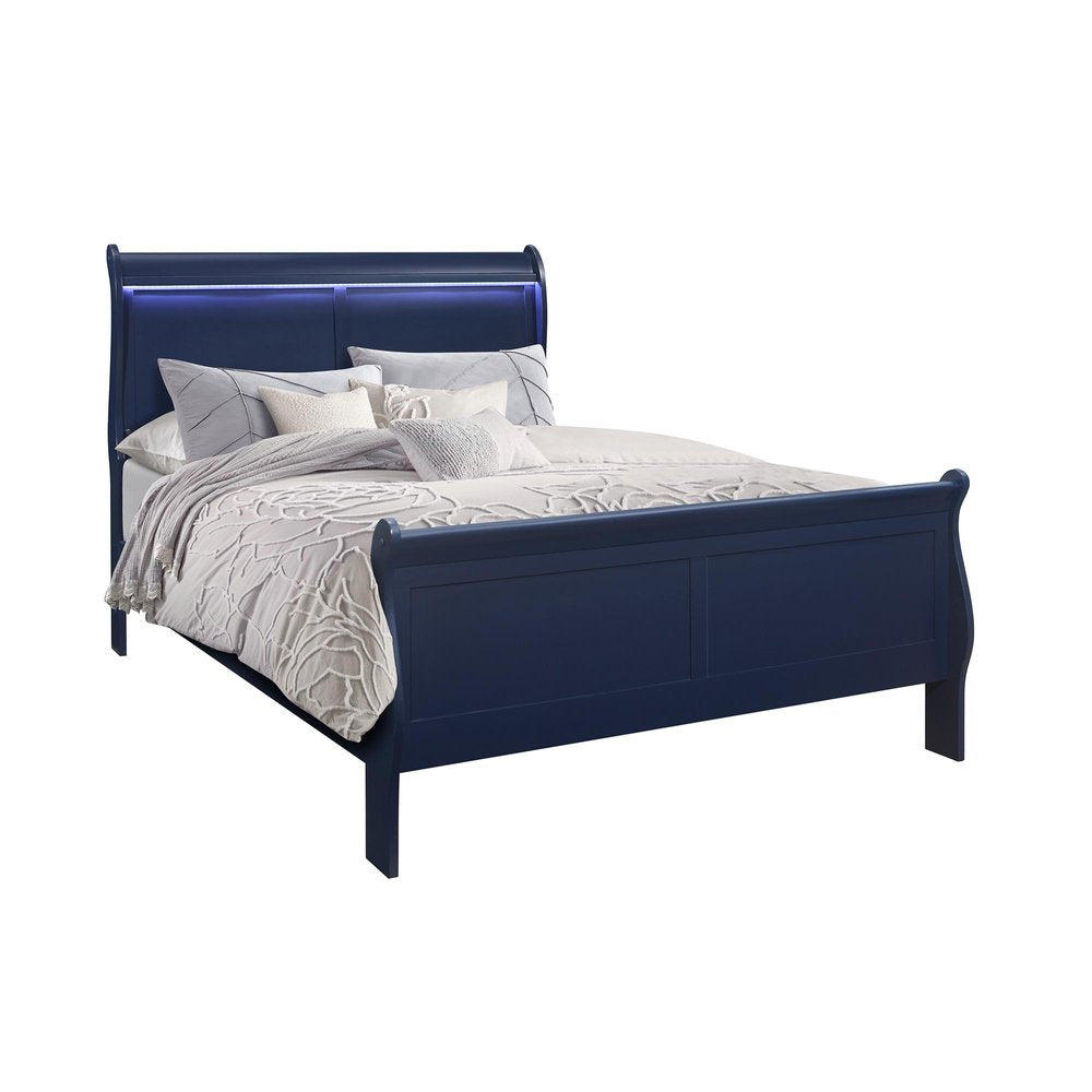 Blue Upholstered King Bed Frame With No — view 3