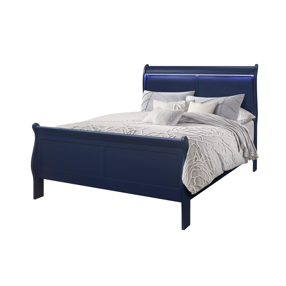 Blue Upholstered King Bed Frame With No — view 4