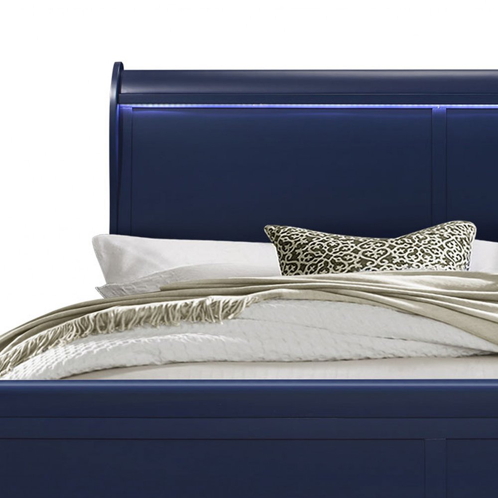 Blue Upholstered Queen Bed Frame With No HomeRoots