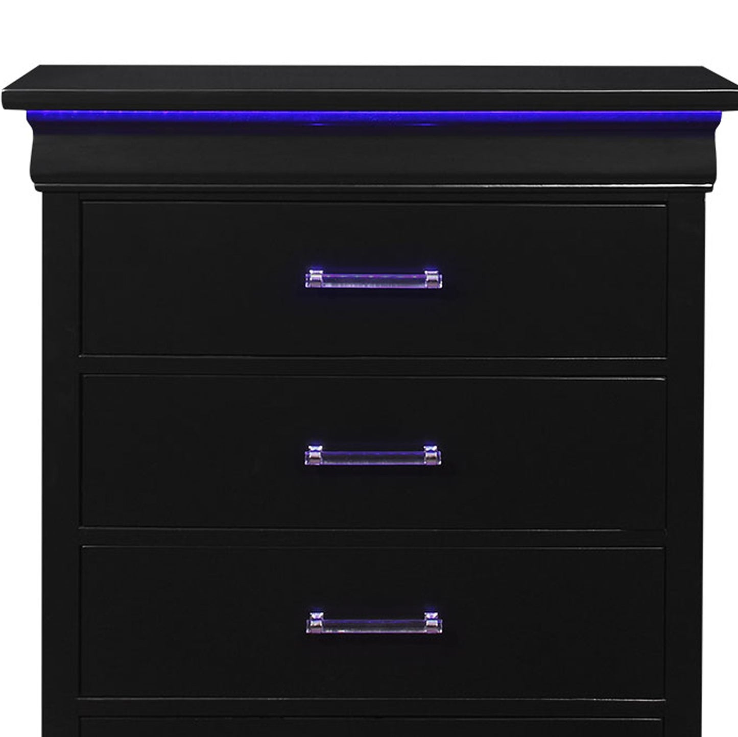 16" Black Solid Wood Five Drawer Chest with LED Lights