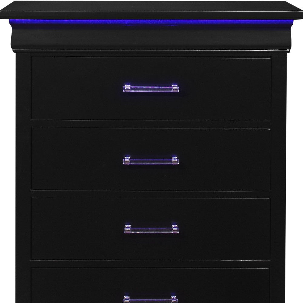 16" Black Solid Wood Five Drawer Chest with LED Lights