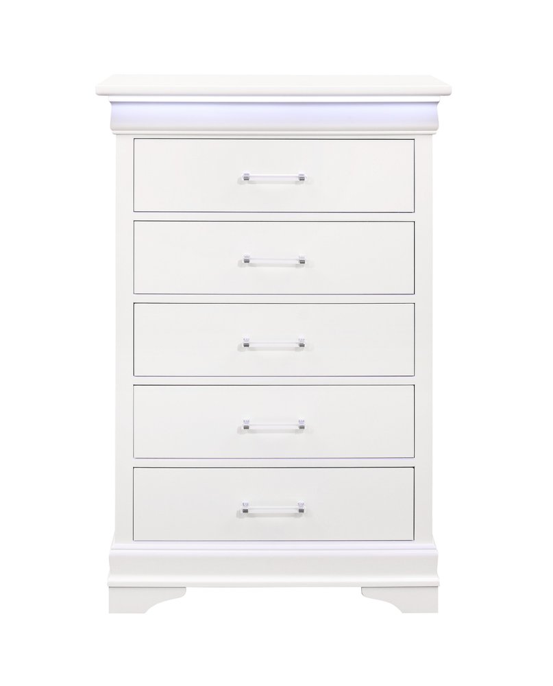 59" White Solid Wood Six Drawer Double Dresser with LED HomeRoots