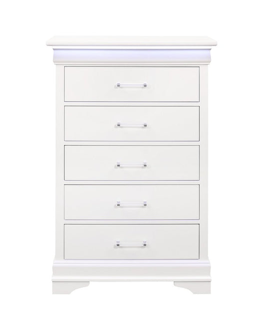 16" Blue Solid Wood Five Drawer Chest With LED Lighting HomeRoots