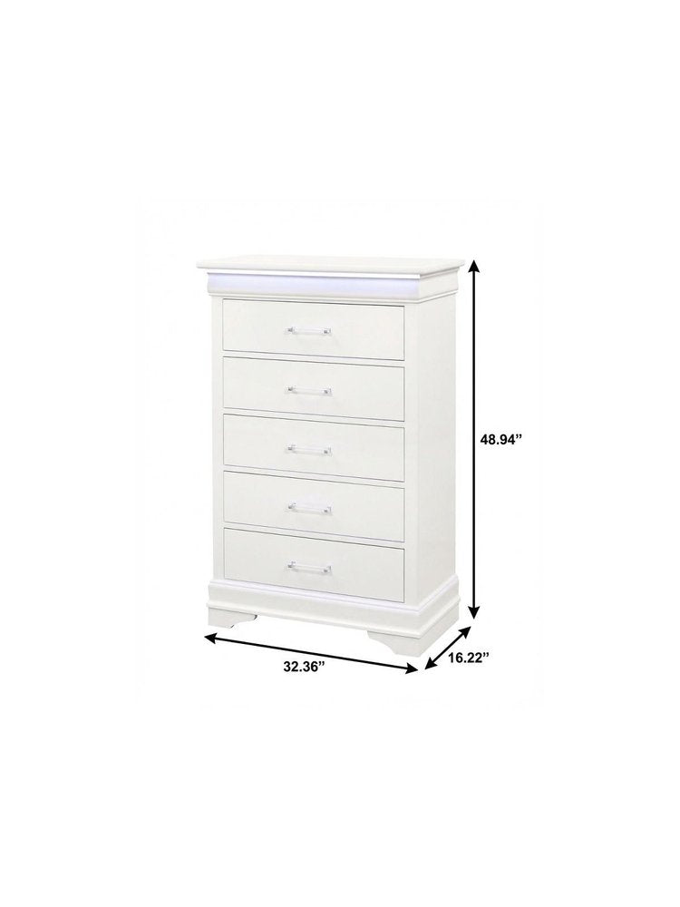 16" Blue Solid Wood Five Drawer Chest With LED Lighting HomeRoots