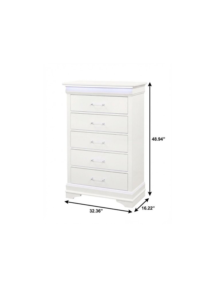 32" Blue Wood Lighted Five Drawer Dresser
