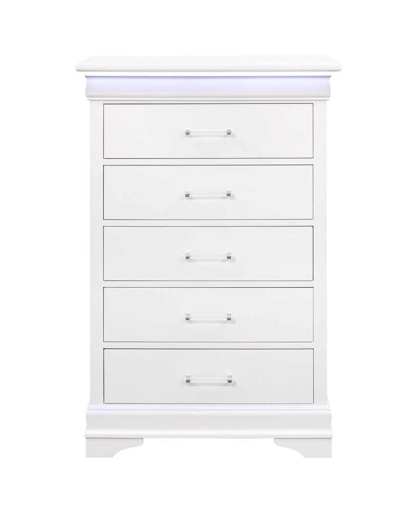 16" Blue Solid Wood Five Drawer Chest With LED Lighting HomeRoots