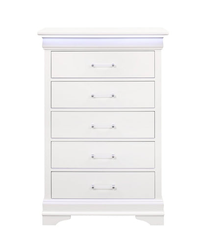 59" White Solid Wood Six Drawer Double Dresser with LED HomeRoots