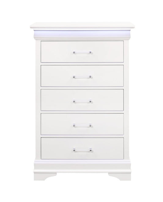 16" Blue Solid Wood Five Drawer Chest With LED Lighting HomeRoots