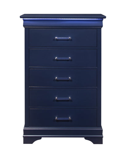 16" Blue Solid Wood Five Drawer Chest With LED Lighting HomeRoots