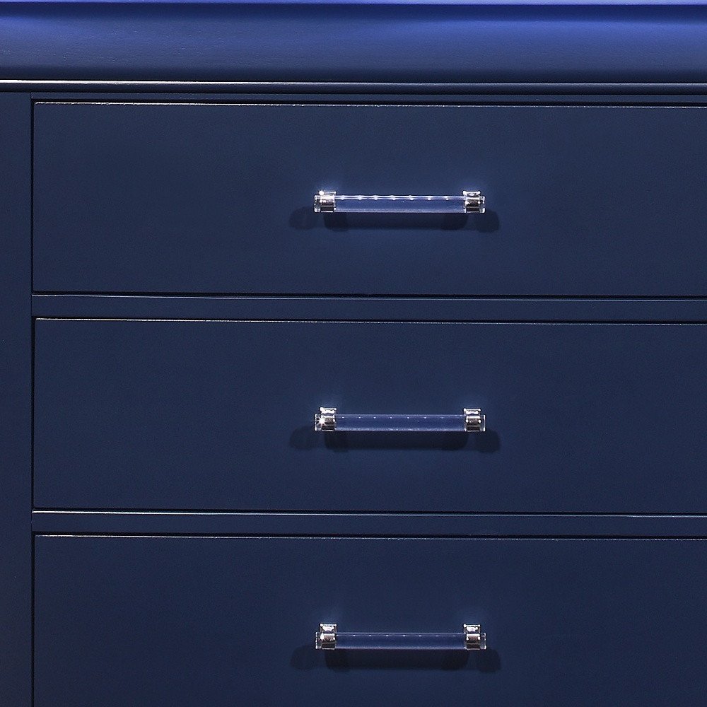 16" Blue Solid Wood Five Drawer Chest With LED Lighting HomeRoots