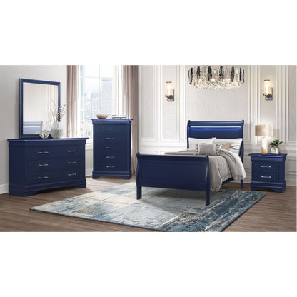 59" Blue Solid Wood Six Drawer Double Dresser with LED