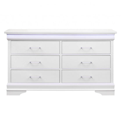 59" White Solid Wood Six Drawer Double Dresser with LED HomeRoots