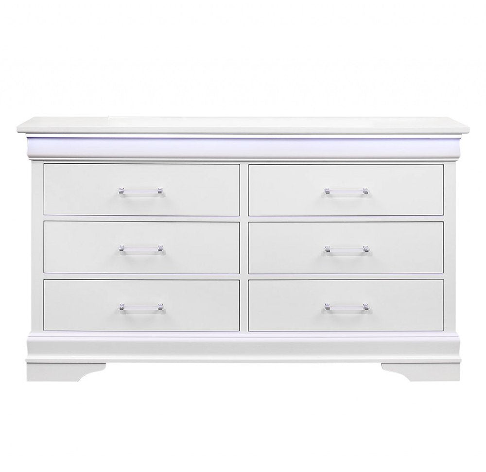 16" Blue Solid Wood Five Drawer Chest With LED Lighting HomeRoots