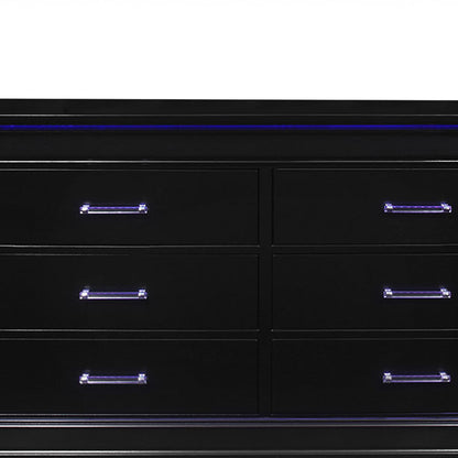 59" Black Solid Wood Six Drawer Double Dresser with LED