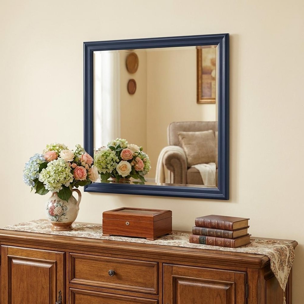 38" Blue Square Wood Framed Accent Mirror HomeRoots