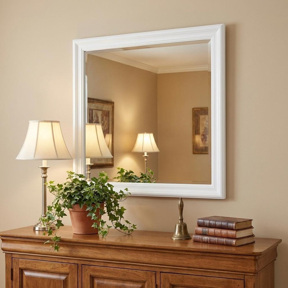 38" White Square Wood Framed Accent Mirror HomeRoots