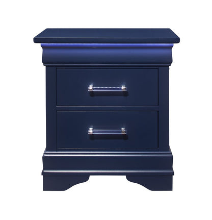 24" Blue Wood Lighted Two Drawer Nightstand HomeRoots
