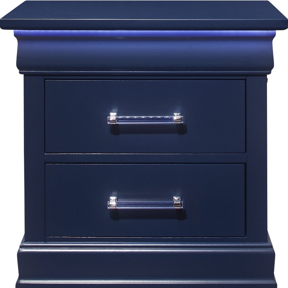 24" Blue Wood Lighted Two Drawer Nightstand HomeRoots