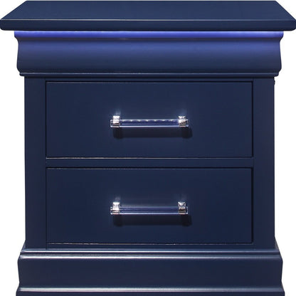 24" Blue Wood Lighted Two Drawer Nightstand HomeRoots