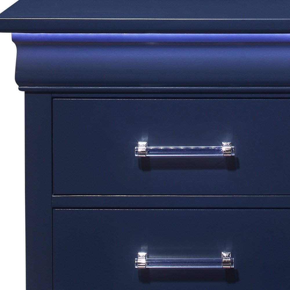 24" Blue Wood Lighted Two Drawer Nightstand HomeRoots