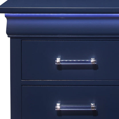 24" Blue Wood Lighted Two Drawer Nightstand HomeRoots