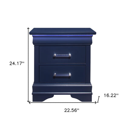24" Blue Wood Lighted Two Drawer Nightstand HomeRoots