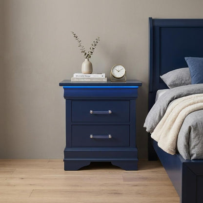 24" Blue Wood Lighted Two Drawer Nightstand HomeRoots