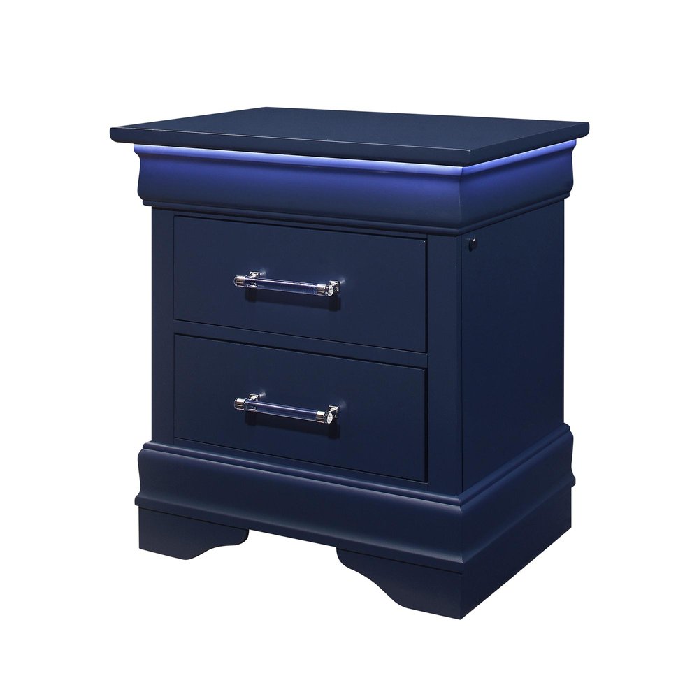 24" Blue Wood Lighted Two Drawer Nightstand — view 9
