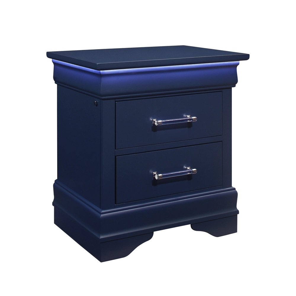24" Blue Wood Lighted Two Drawer Nightstand — view 10