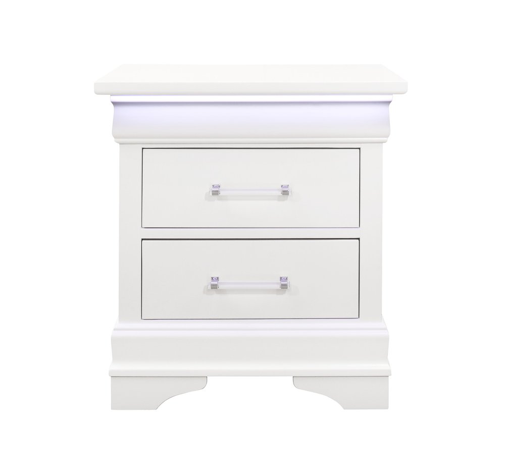24" White Wood Lighted Two Drawer Nightstand HomeRoots