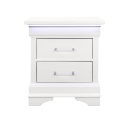 24" White Wood Lighted Two Drawer Nightstand HomeRoots