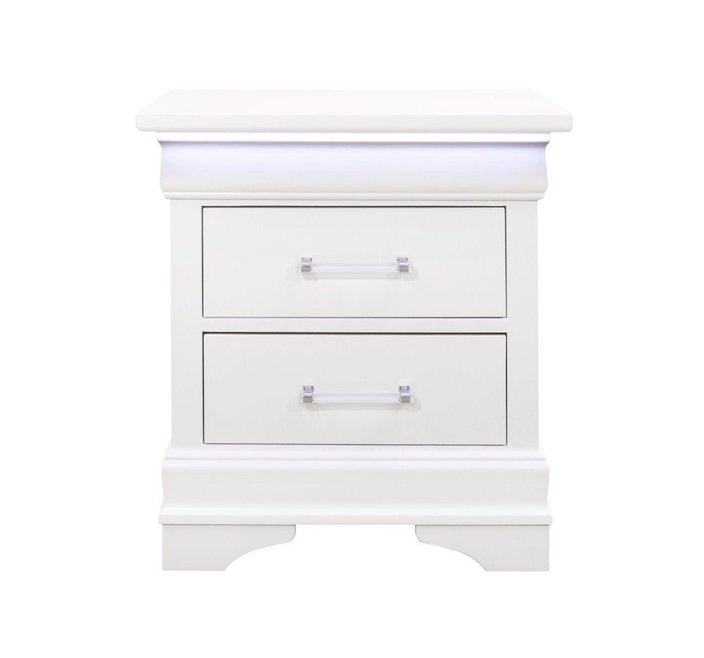 24" White Wood Lighted Two Drawer Nightstand HomeRoots