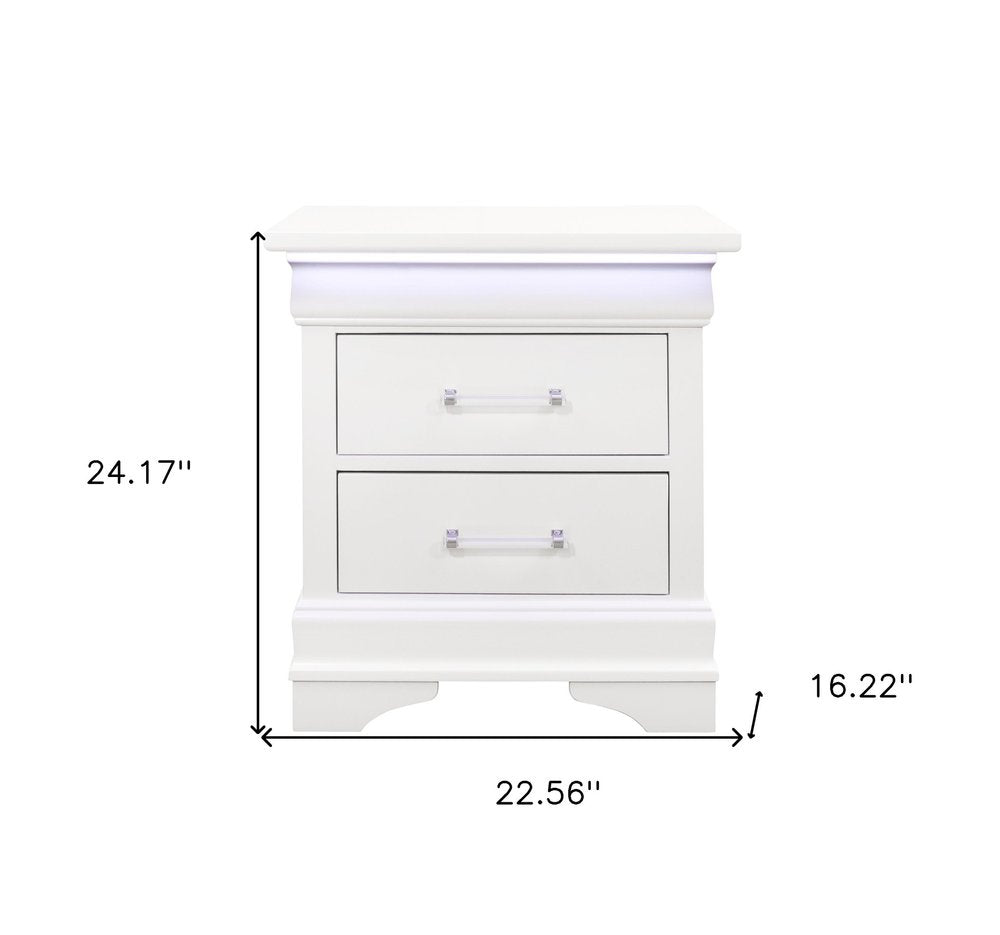 24" White Wood Lighted Two Drawer Nightstand HomeRoots