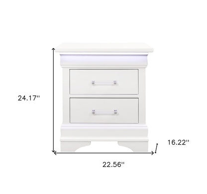 24" White Wood Lighted Two Drawer Nightstand HomeRoots