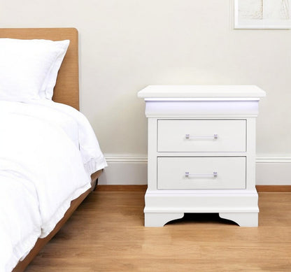 24" White Wood Lighted Two Drawer Nightstand HomeRoots