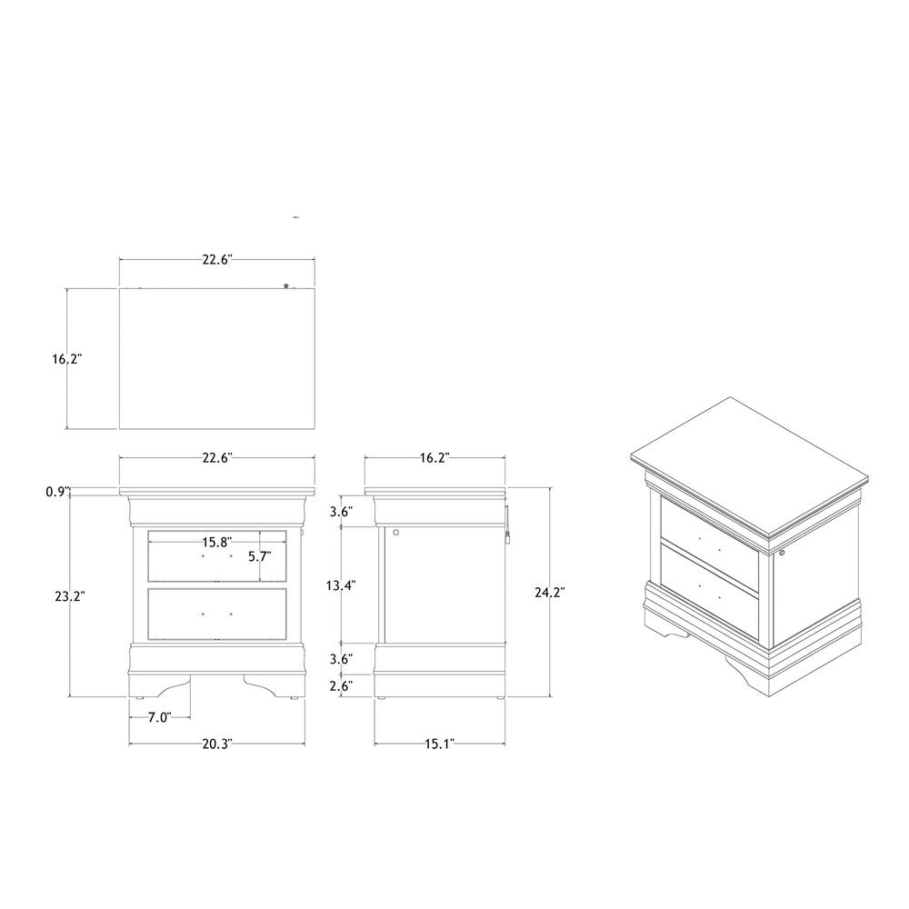 24" White Wood Lighted Two Drawer Nightstand HomeRoots