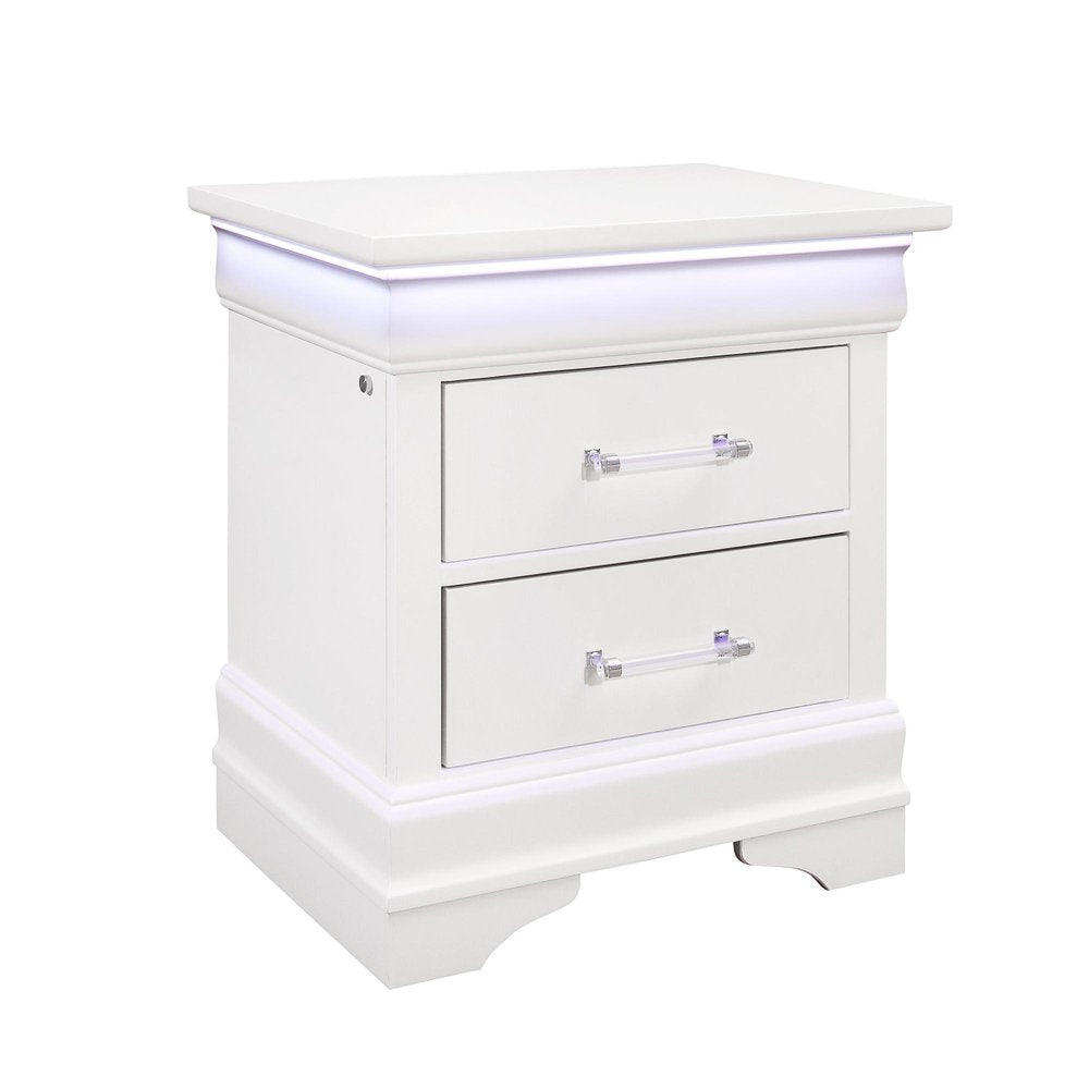 24" White Wood Lighted Two Drawer Nightstand — view 9