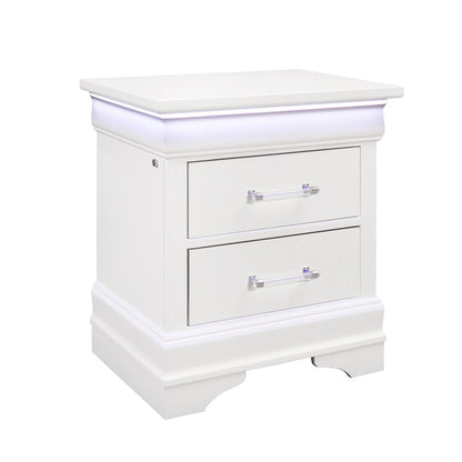 24" White Wood Lighted Two Drawer Nightstand HomeRoots