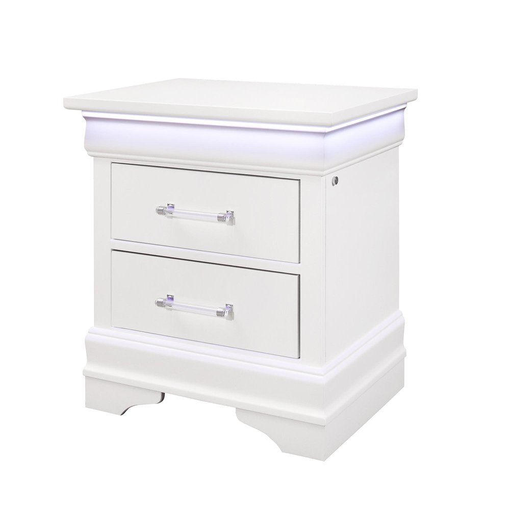 24" White Wood Lighted Two Drawer Nightstand — view 10