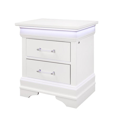 24" White Wood Lighted Two Drawer Nightstand HomeRoots