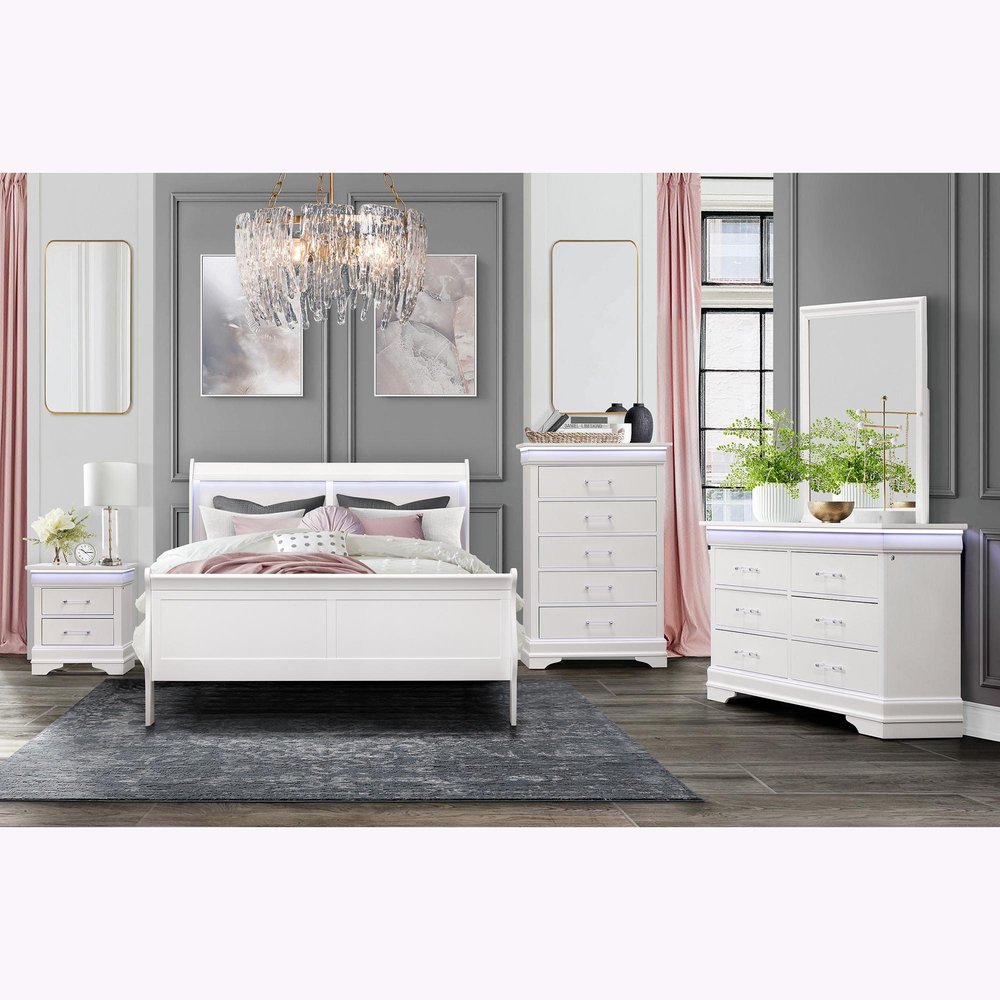24" White Wood Lighted Two Drawer Nightstand HomeRoots