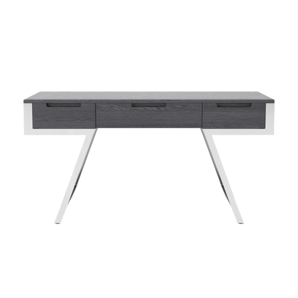 63" Gray and Silver Writing Desk With Three Drawers HomeRoots