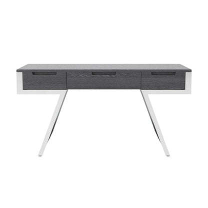 63" Gray and Silver Writing Desk With Three Drawers HomeRoots