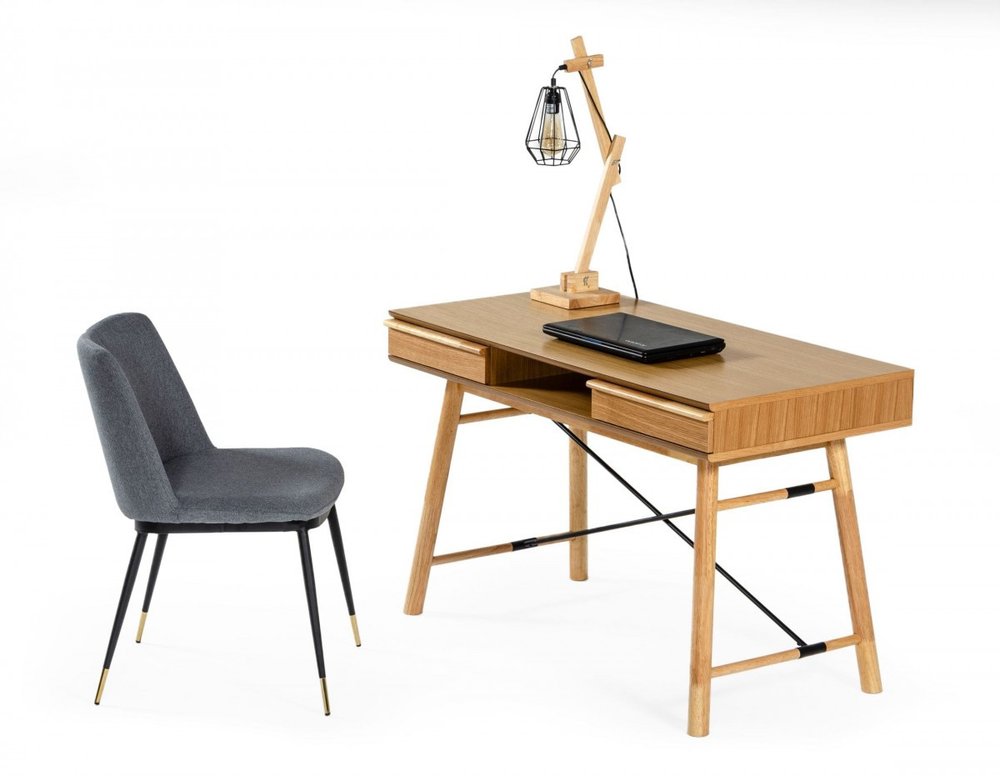 48" Oak Modern Rectangular Writing Desk With Two Drawers HomeRoots