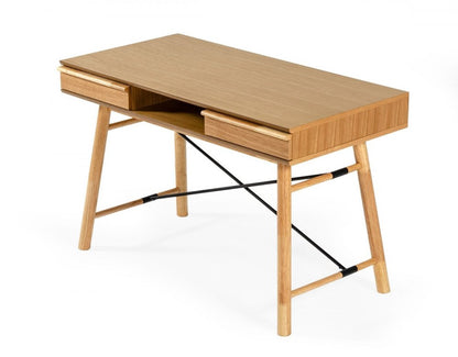 48" Oak Modern Rectangular Writing Desk With Two Drawers HomeRoots
