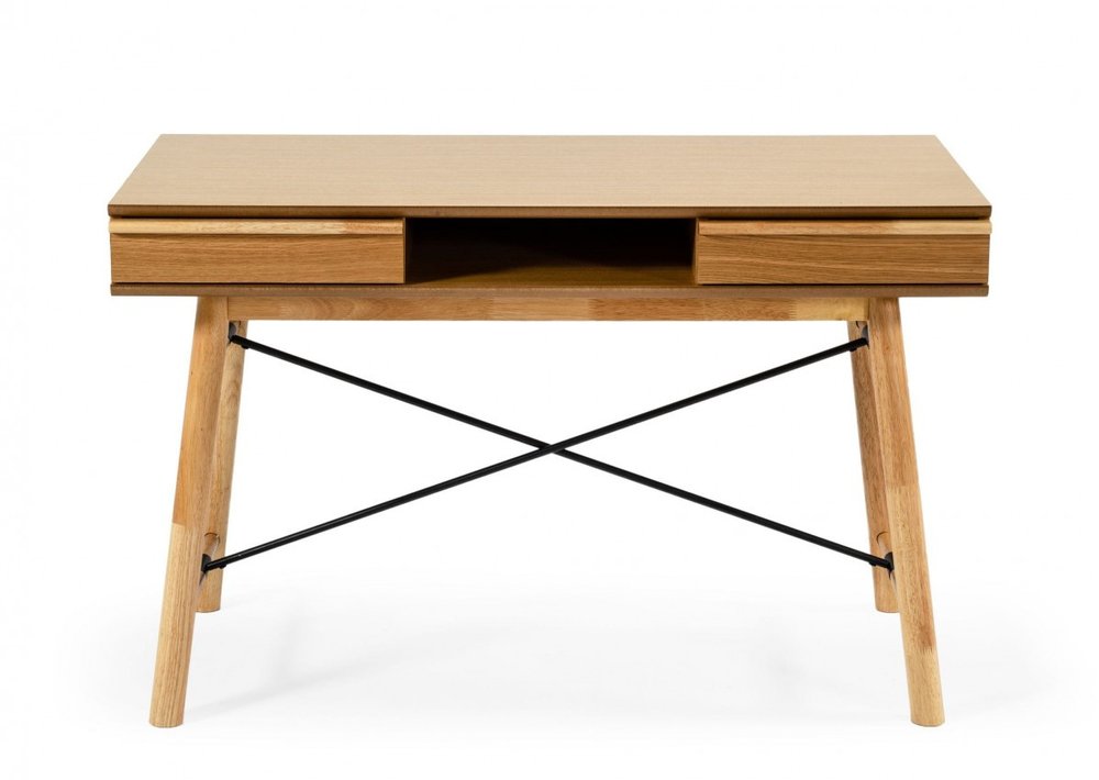 48" Oak Modern Rectangular Writing Desk With Two Drawers HomeRoots